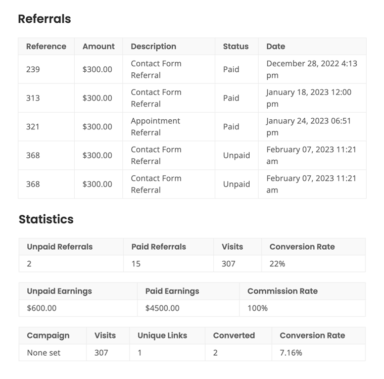 Referrals and Statistics